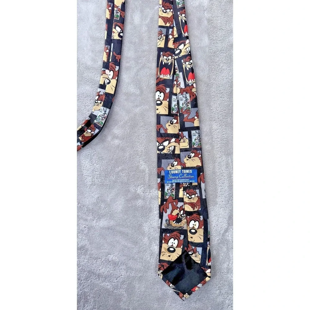 Looney Tunes Tasmanian Devil Tie Mens Black Stamp Collection Novelty Cartoon